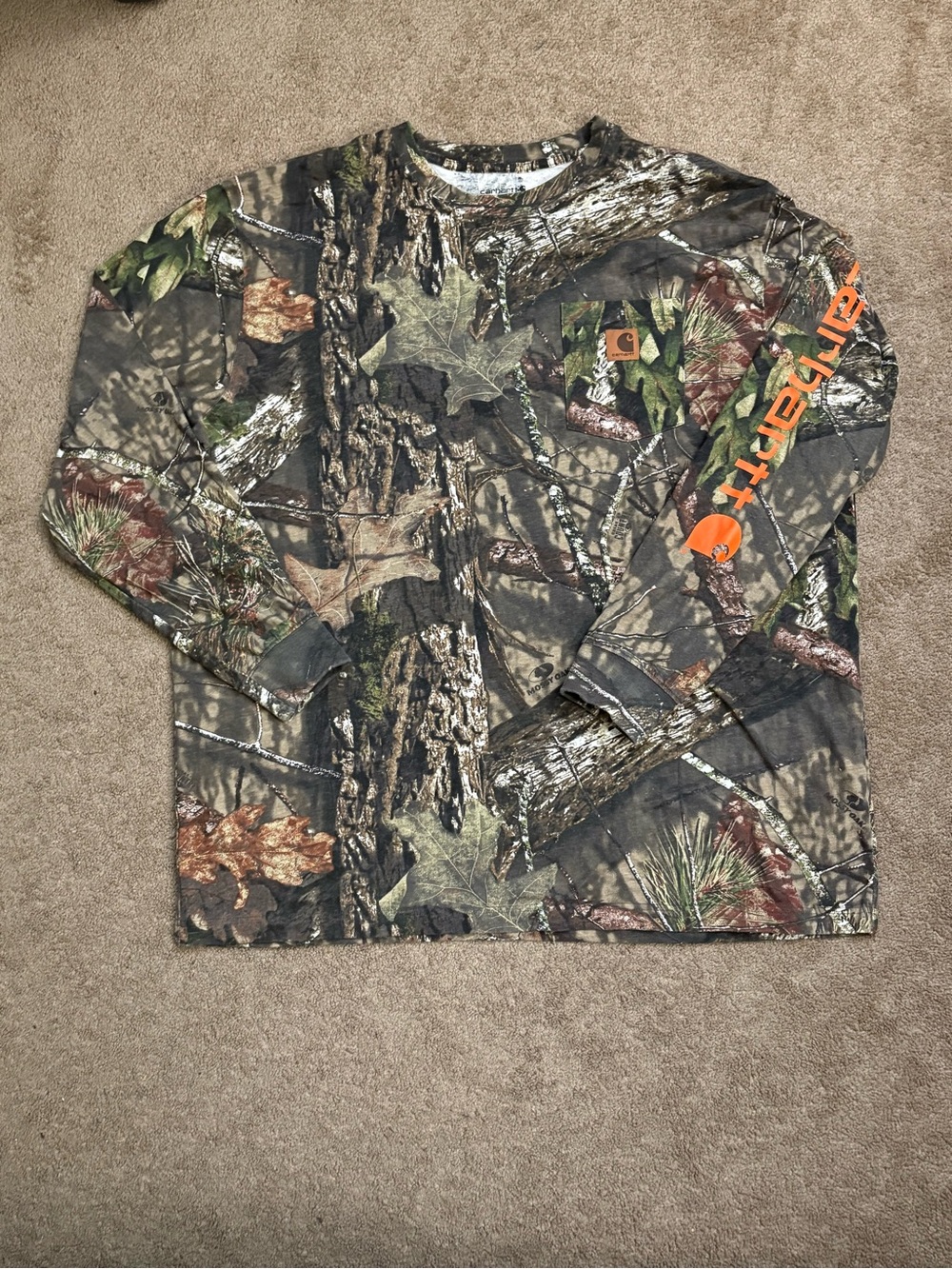 Carhartt Mens 2XL XXL Mossy Oak Camo Long Sleeve Pocket T-Shirt 101776-340